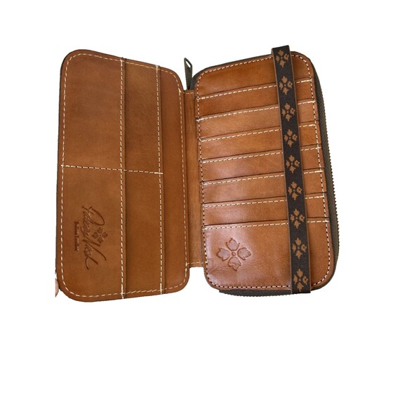 Patricia Nash Map Print Zip Around Leather Wallet Travel Organizer Brown NEW